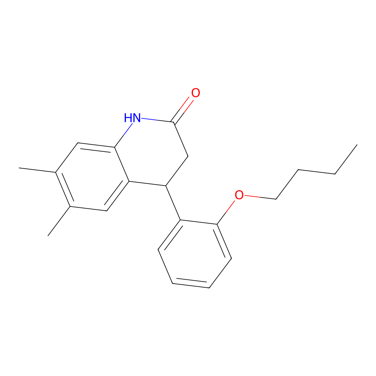 4-(2-butoxyphenyl)-6,7-dimethyl-3,4-dihydroquinolin-2(1H)-one molecular structure, CAS 433241-62-4