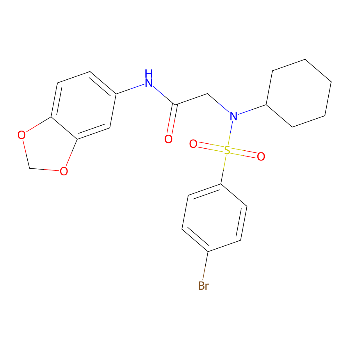N-(1,3-benzodioxol-5-yl)-2-[(4-bromophenyl)sulfonyl-cyclohexylamino]acetamide molecular structure, CAS 433241-65-7