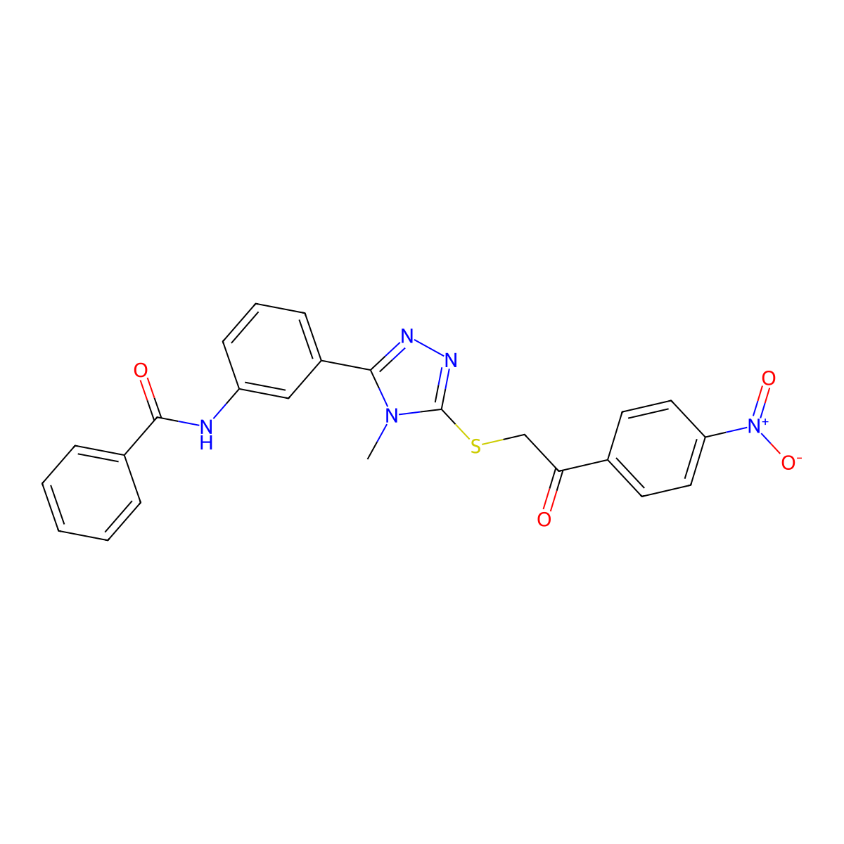 N-[3-[4-methyl-5-[2-(4-nitrophenyl)-2-oxoethyl]sulfanyl-1,2,4-triazol-3-yl]phenyl]benzamide molecular structure, CAS 433242-14-9