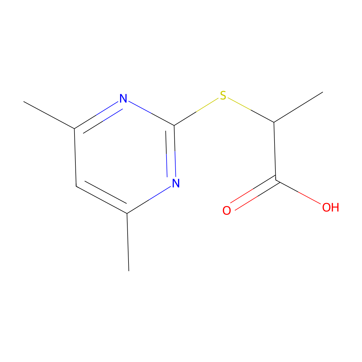 2-(4,6-Dimethyl-pyrimidin-2-ylsulfanyl)-propionic acid molecular structure, CAS 433242-31-0