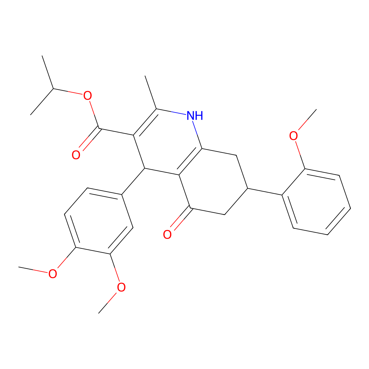 Propan-2-yl 4-(3,4-dimethoxyphenyl)-7-(2-methoxyphenyl)-2-methyl-5-oxo-1,4,5,6,7,8-hexahydroquinoline-3-carboxylate molecular structure, CAS 433242-32-1