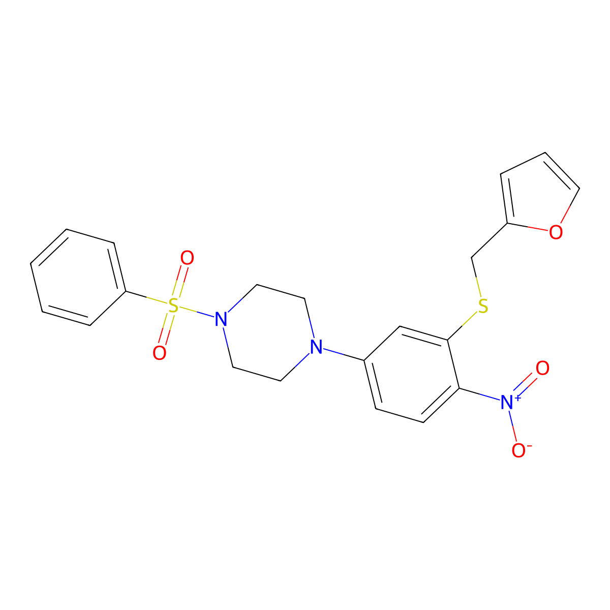 1-(Benzenesulfonyl)-4-[3-(furan-2-ylmethylsulfanyl)-4-nitrophenyl]piperazine molecular structure, CAS 433242-52-5