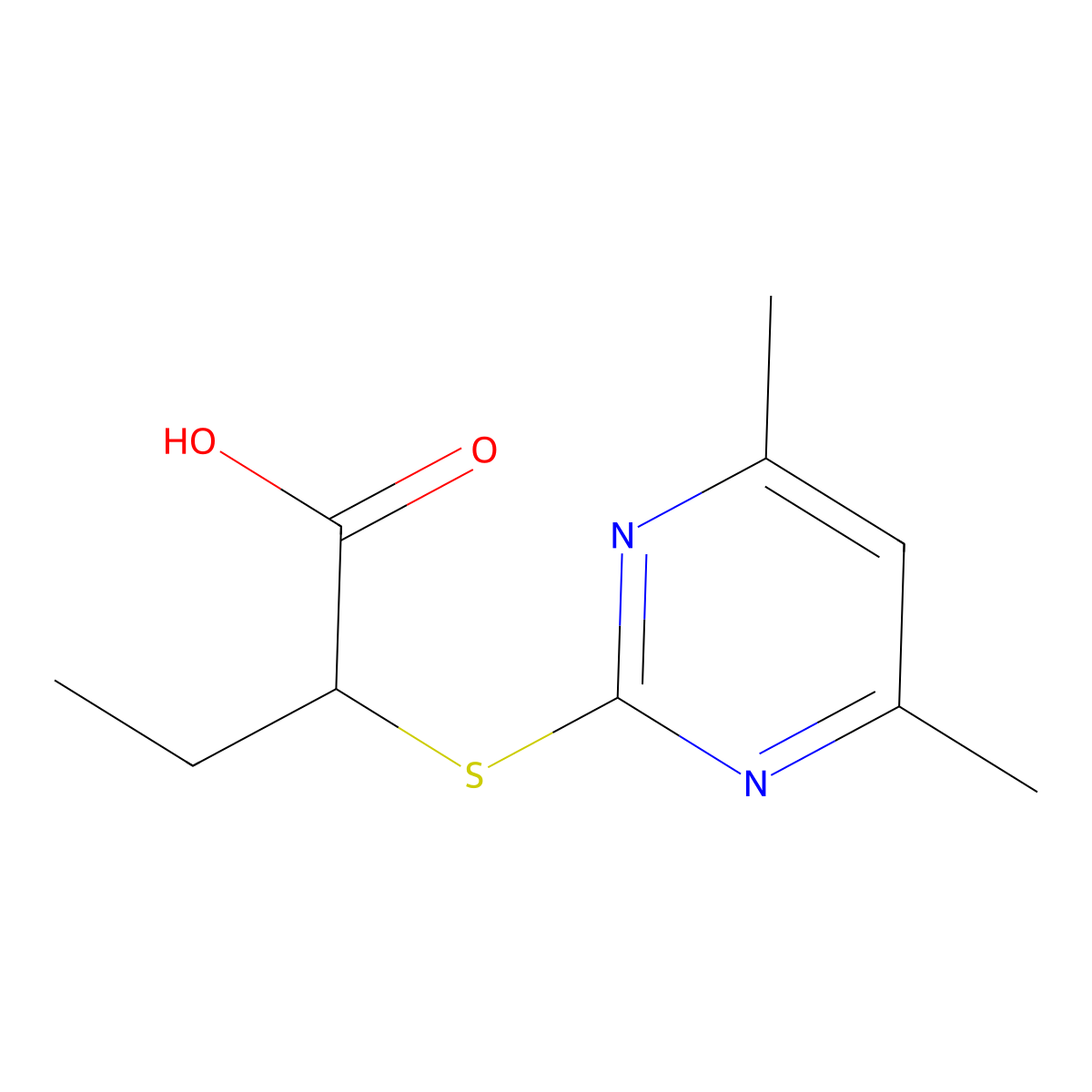 2-(4,6-Dimethyl-pyrimidin-2-ylsulfanyl)-butyric acid molecular structure, CAS 433242-64-9