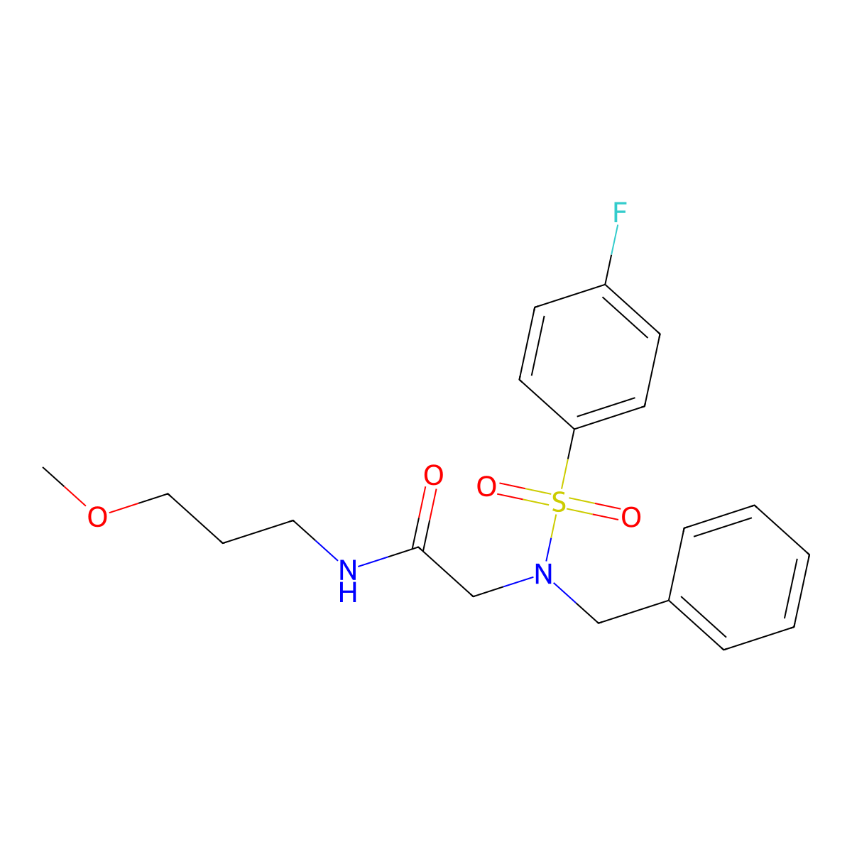 2-[benzyl-(4-fluorophenyl)sulfonylamino]-N-(3-methoxypropyl)acetamide molecular structure, CAS 433243-34-6