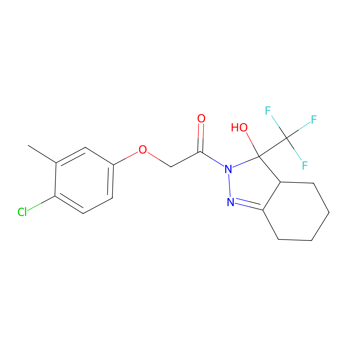2-(4-chloro-3-methylphenoxy)-1-[3-hydroxy-3-(trifluoromethyl)-3,3a,4,5,6,7-hexahydro-2H-indazol-2-yl]ethanone molecular structure, CAS 433243-47-1