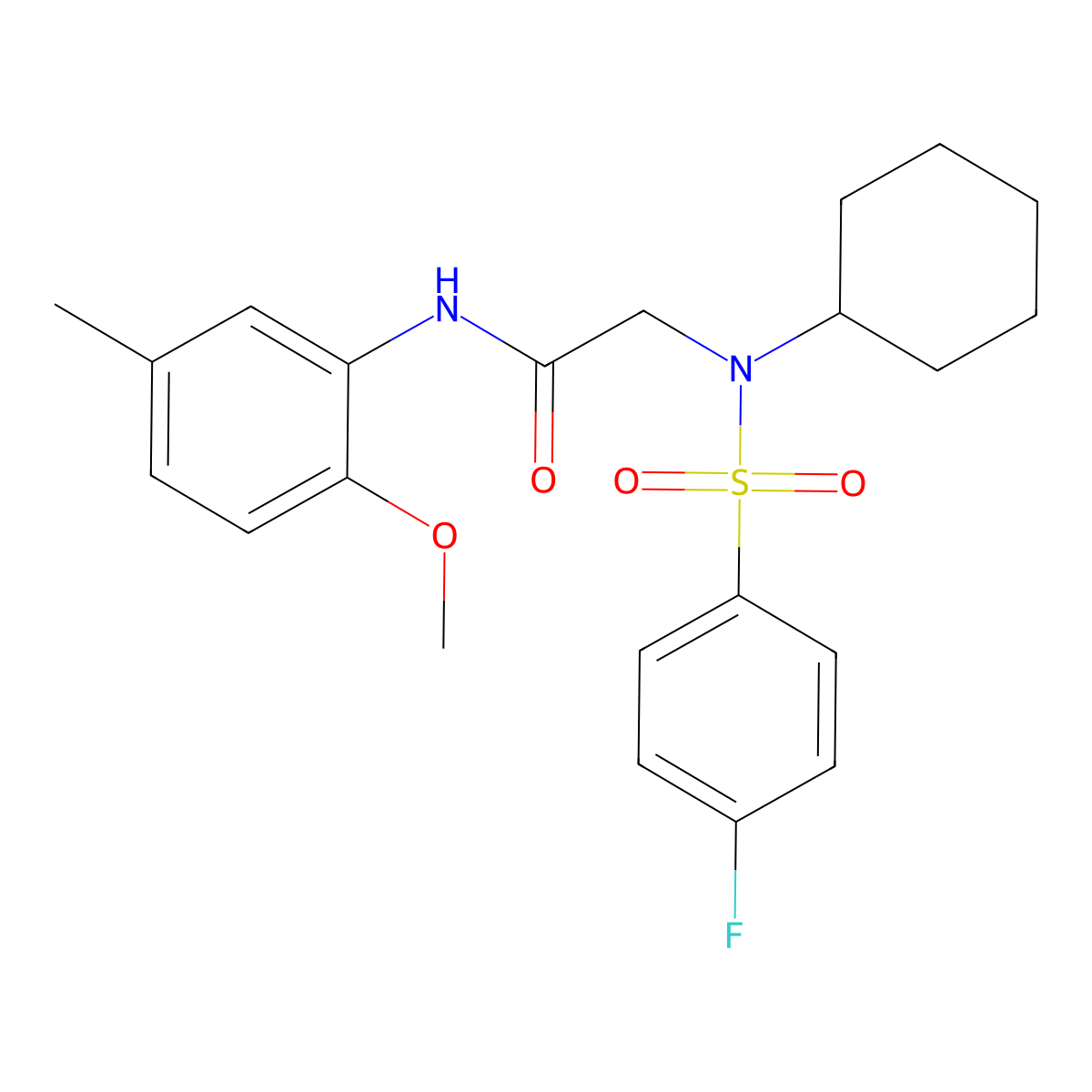 2-[cyclohexyl-(4-fluorophenyl)sulfonylamino]-N-(2-methoxy-5-methylphenyl)acetamide molecular structure, CAS 433243-66-4