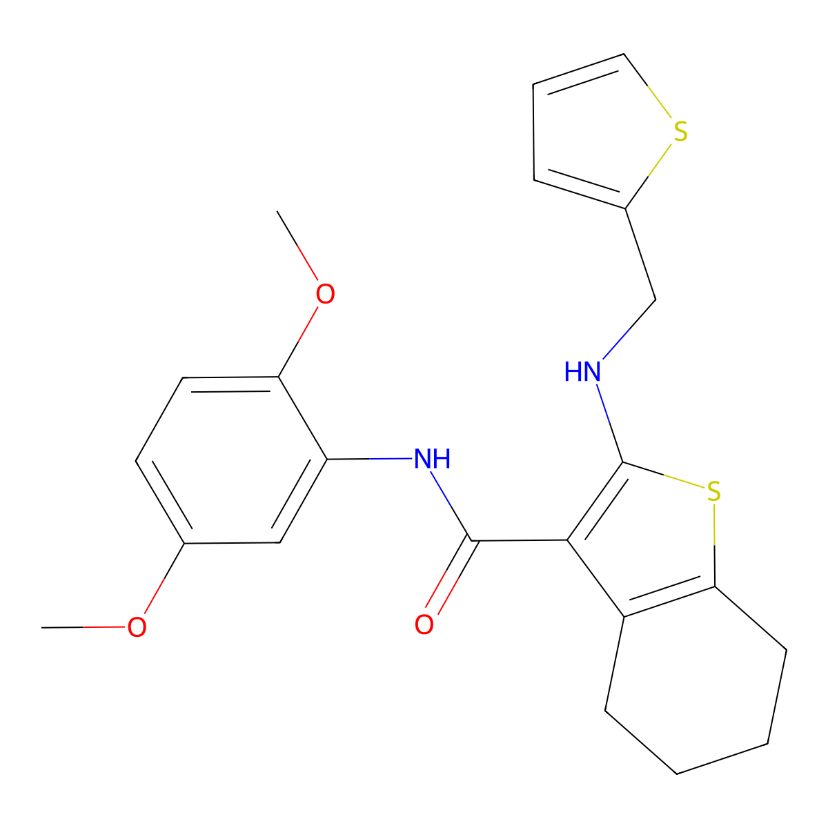N-(2,5-dimethoxyphenyl)-2-(thiophen-2-ylmethylamino)-4,5,6,7-tetrahydro-1-benzothiophene-3-carboxamide molecular structure, CAS 433243-74-4