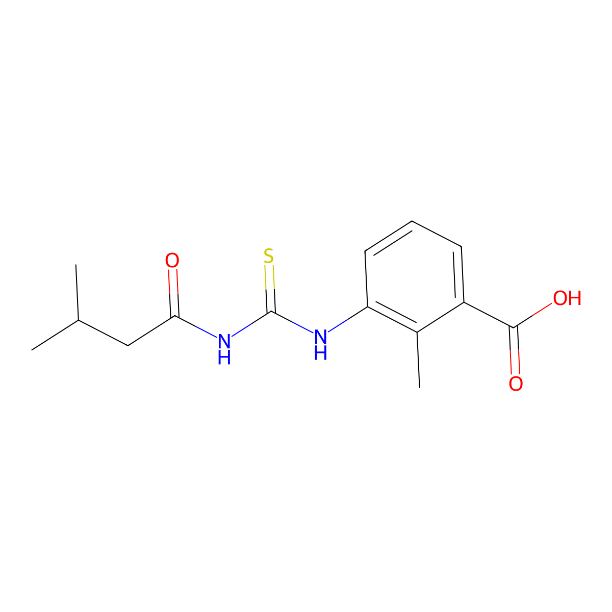 2-Methyl-3-{[(3-methylbutanoyl)carbamothioyl]amino}benzoic acid molecular structure, CAS 433243-84-6