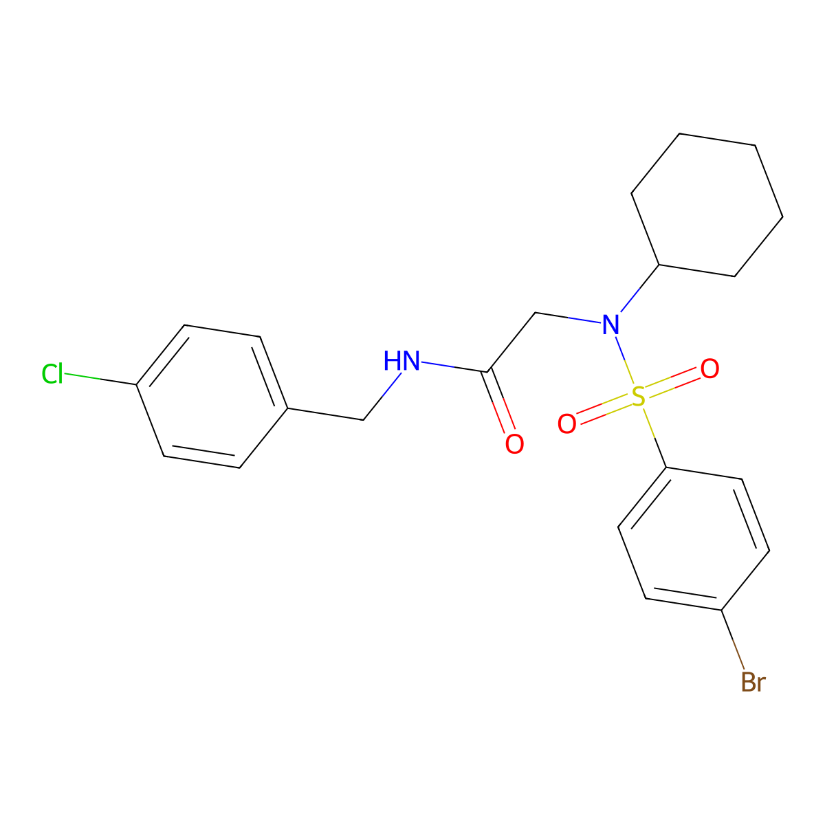 2-[(4-bromophenyl)sulfonyl-cyclohexylamino]-N-[(4-chlorophenyl)methyl]acetamide molecular structure, CAS 433243-90-4