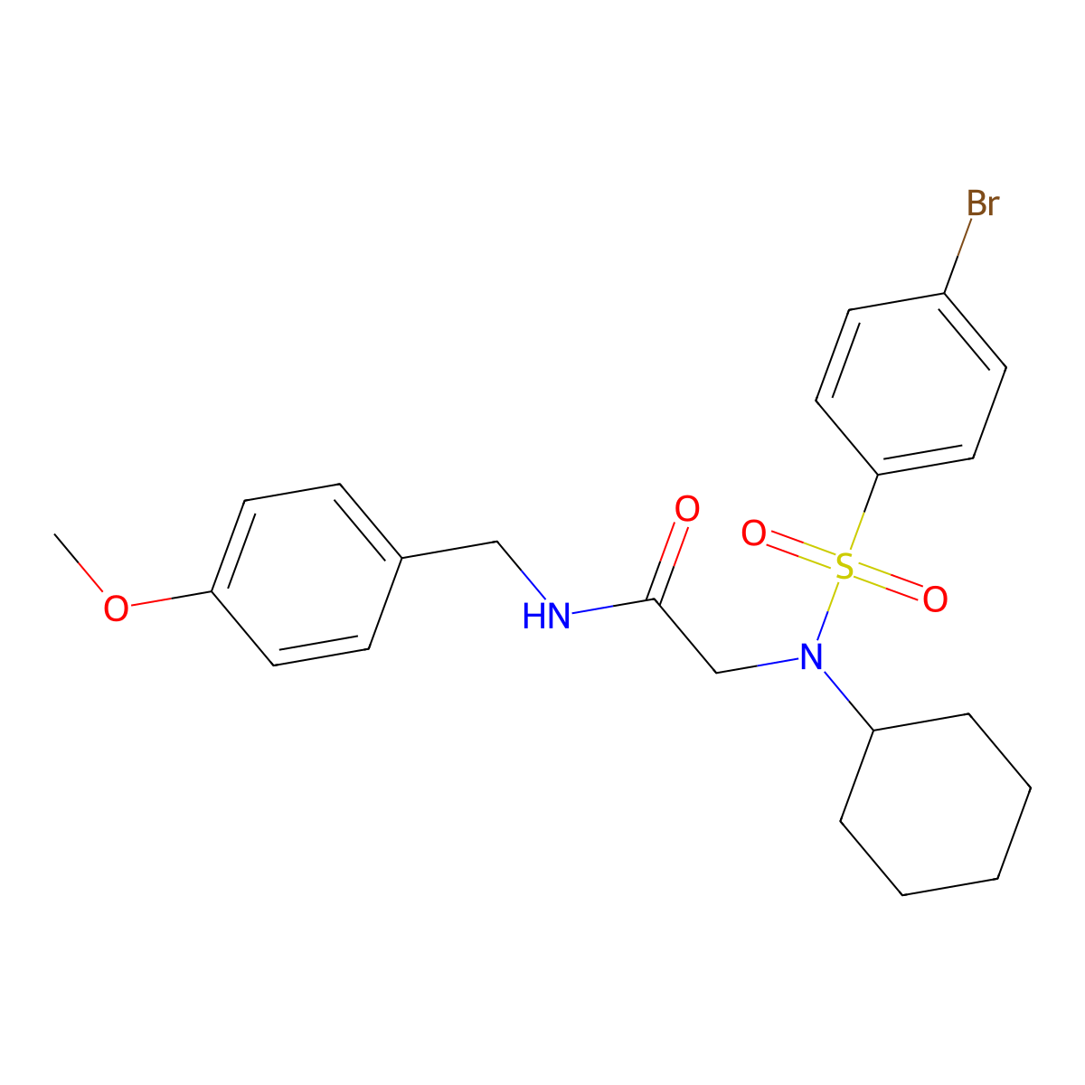2-[(4-bromophenyl)sulfonyl-cyclohexylamino]-N-[(4-methoxyphenyl)methyl]acetamide molecular structure, CAS 433244-03-2