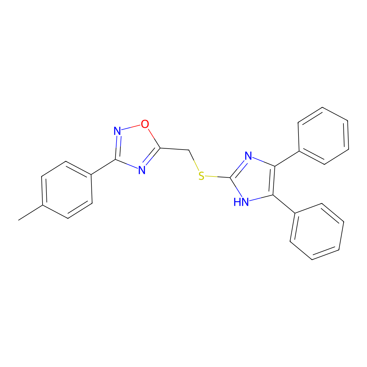 5-[(4,5-diphenyl-1H-imidazol-2-yl)sulfanylmethyl]-3-(4-methylphenyl)-1,2,4-oxadiazole molecular structure, CAS 433244-38-3