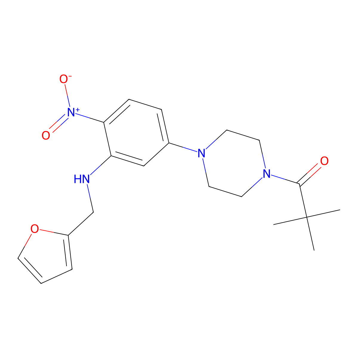 1-[4-[3-(Furan-2-ylmethylamino)-4-nitrophenyl]piperazin-1-yl]-2,2-dimethylpropan-1-one molecular structure, CAS 433244-67-8