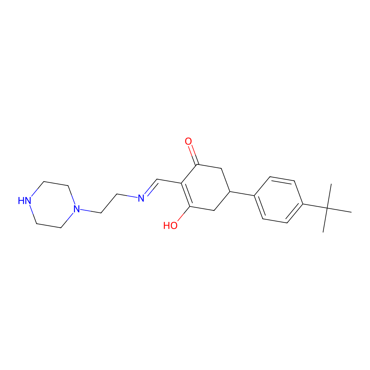 5-(4-Tert-butylphenyl)-2-[(2-piperazin-1-ylethylamino)methylidene]cyclohexane-1,3-dione molecular structure, CAS 433244-82-7