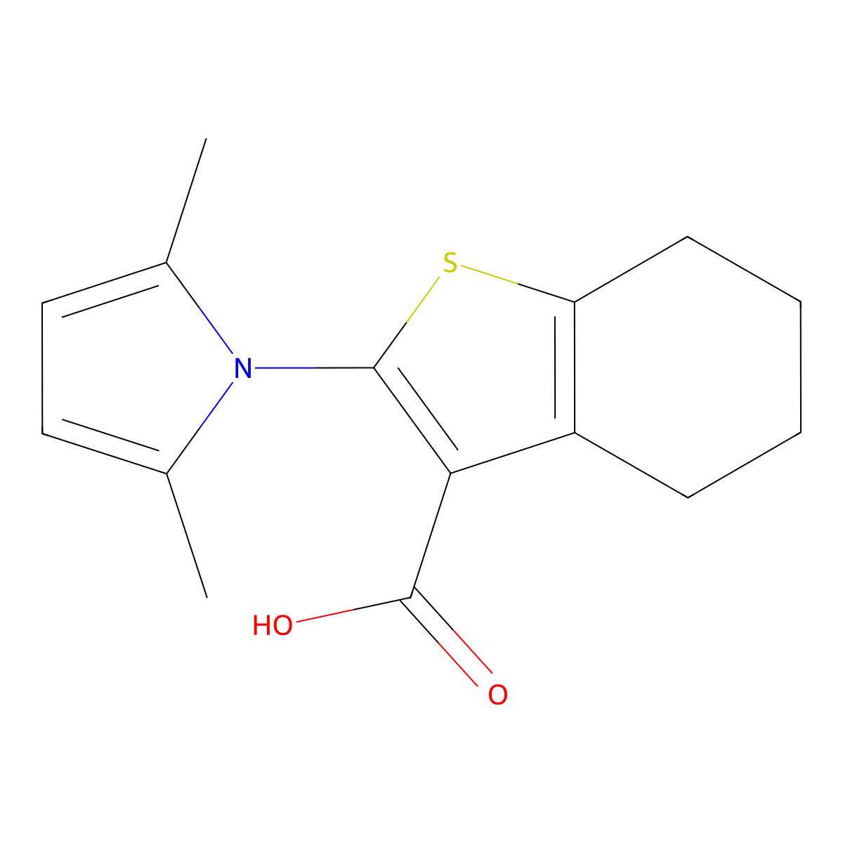 2-(2,5-dimethyl-1H-pyrrol-1-yl)-4,5,6,7-tetrahydro-1-benzothiophene-3-carboxylic acid molecular structure, CAS 433245-13-7