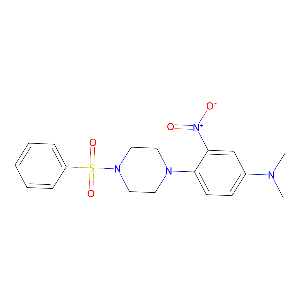 4-[4-(benzenesulfonyl)piperazin-1-yl]-N,N-dimethyl-3-nitroaniline molecular structure, CAS 433245-25-1