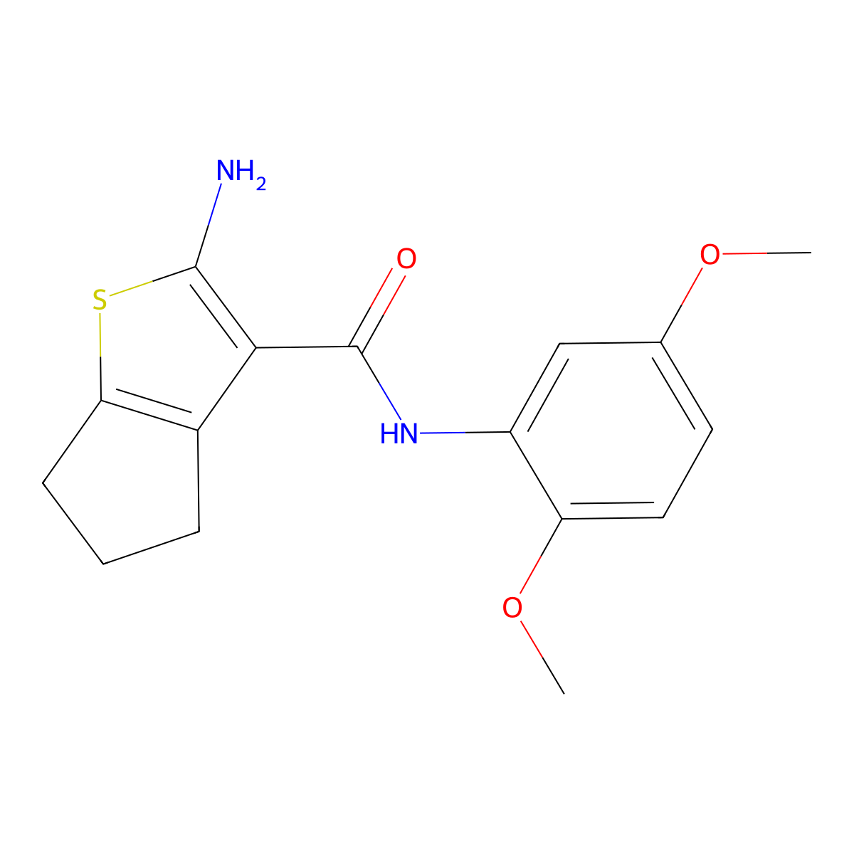 2-amino-N-(2,5-dimethoxyphenyl)-5,6-dihydro-4H-cyclopenta[b]thiophene-3-carboxamide molecular structure, CAS 433245-33-1