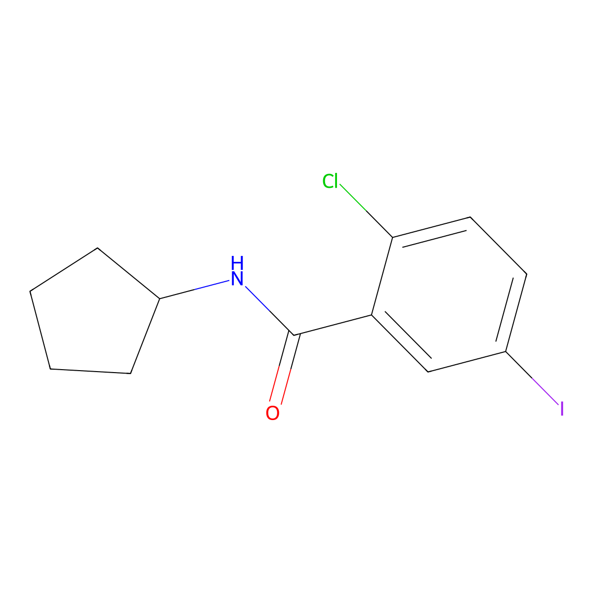 2-chloro-N-cyclopentyl-5-iodobenzamide molecular structure, CAS 433245-39-7