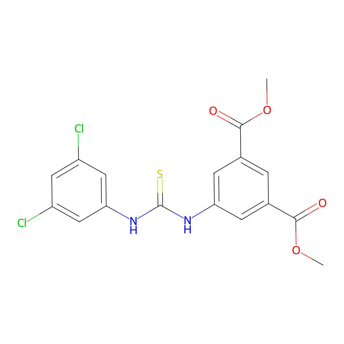Dimethyl 5-({[(3,5-dichlorophenyl)amino]carbonothioyl}amino)isophthalate molecular structure, CAS 433245-65-9