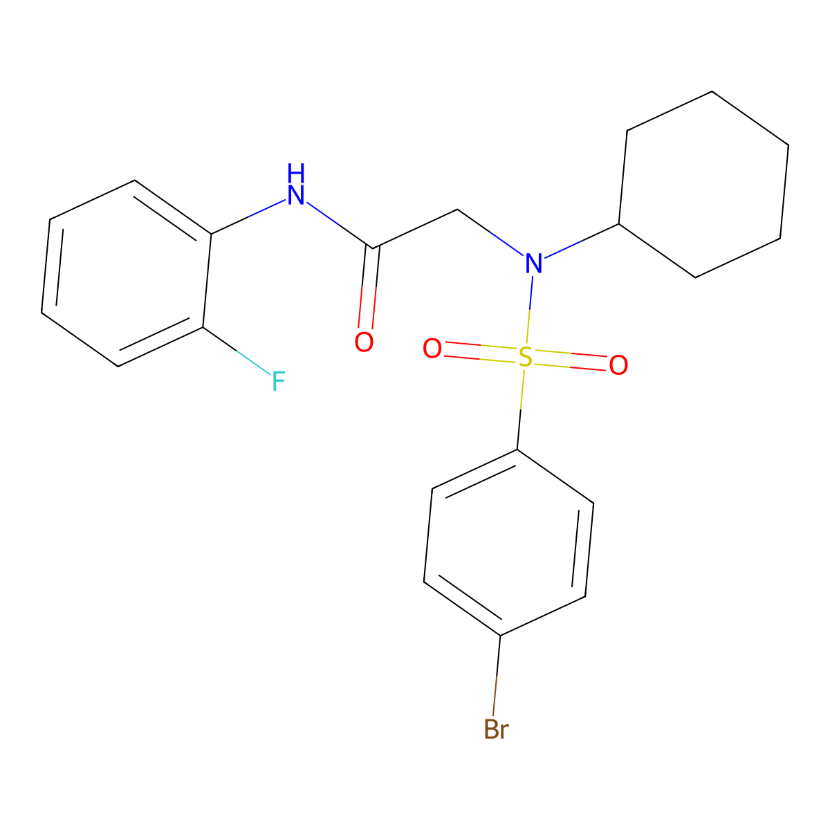 2-[(4-bromophenyl)sulfonyl-cyclohexylamino]-N-(2-fluorophenyl)acetamide molecular structure, CAS 433245-71-7