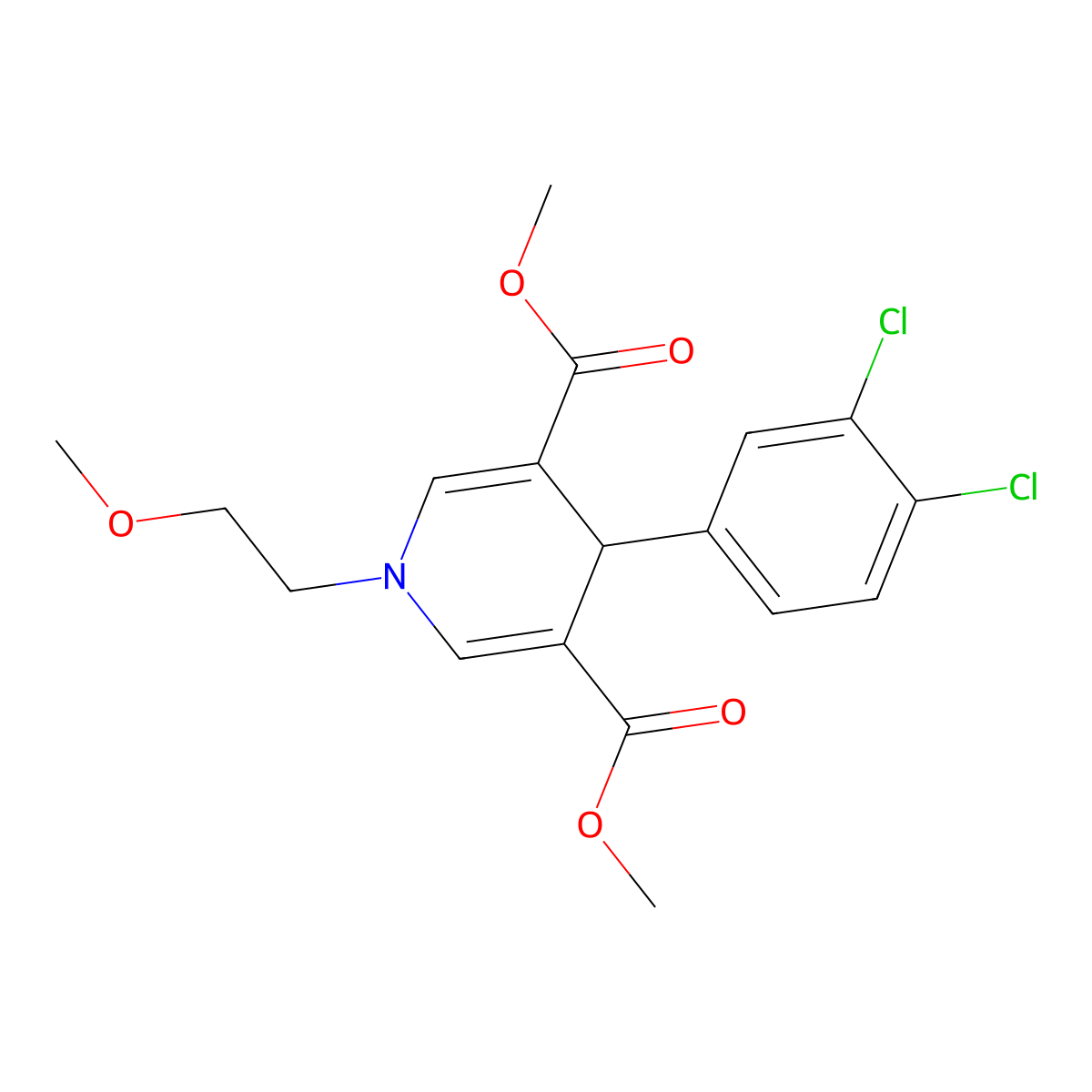 Dimethyl 4-(3,4-dichlorophenyl)-1-(2-methoxyethyl)-1,4-dihydropyridine-3,5-dicarboxylate molecular structure, CAS 433245-93-3