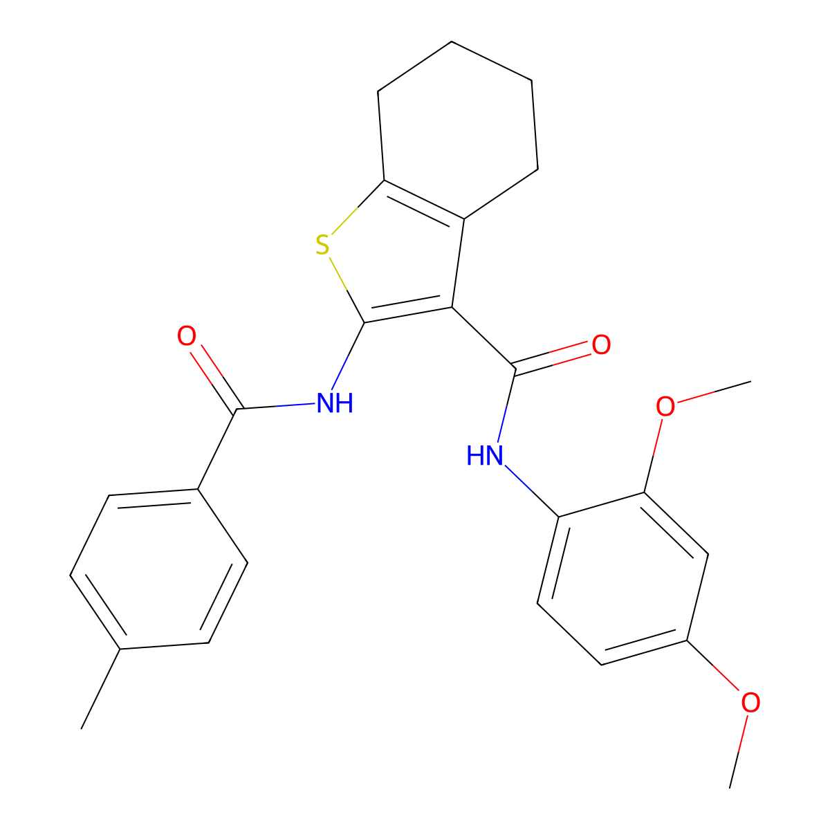 N-(2,4-dimethoxyphenyl)-2-[(4-methylbenzoyl)amino]-4,5,6,7-tetrahydro-1-benzothiophene-3-carboxamide molecular structure, CAS 433246-06-1