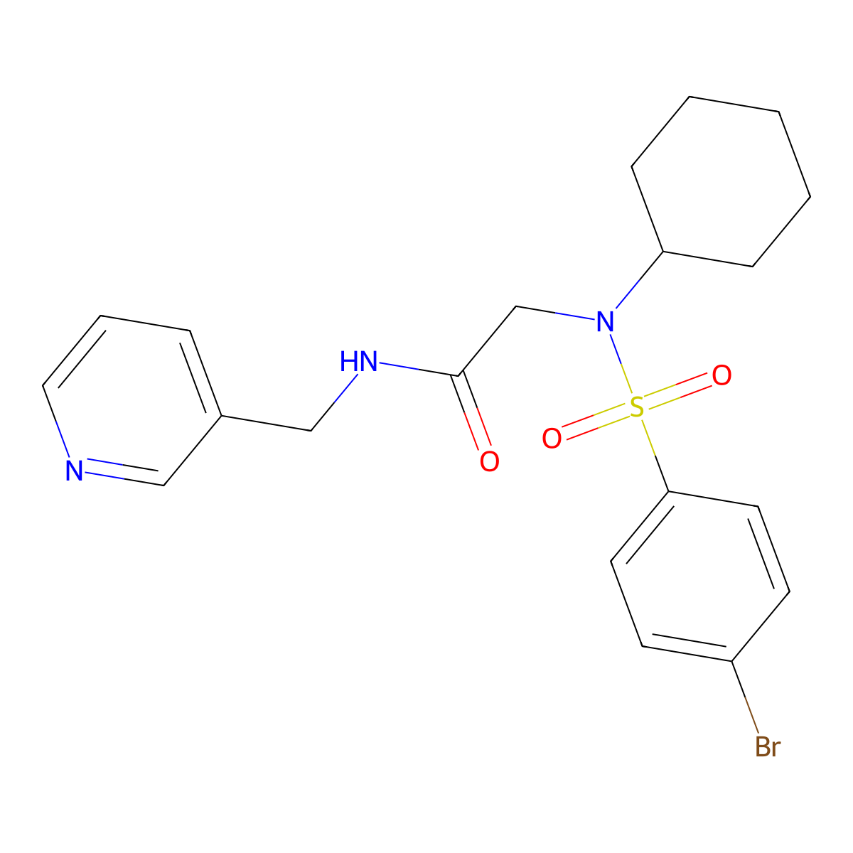 2-[(4-bromophenyl)sulfonyl-cyclohexylamino]-N-(pyridin-3-ylmethyl)acetamide molecular structure, CAS 433246-40-3