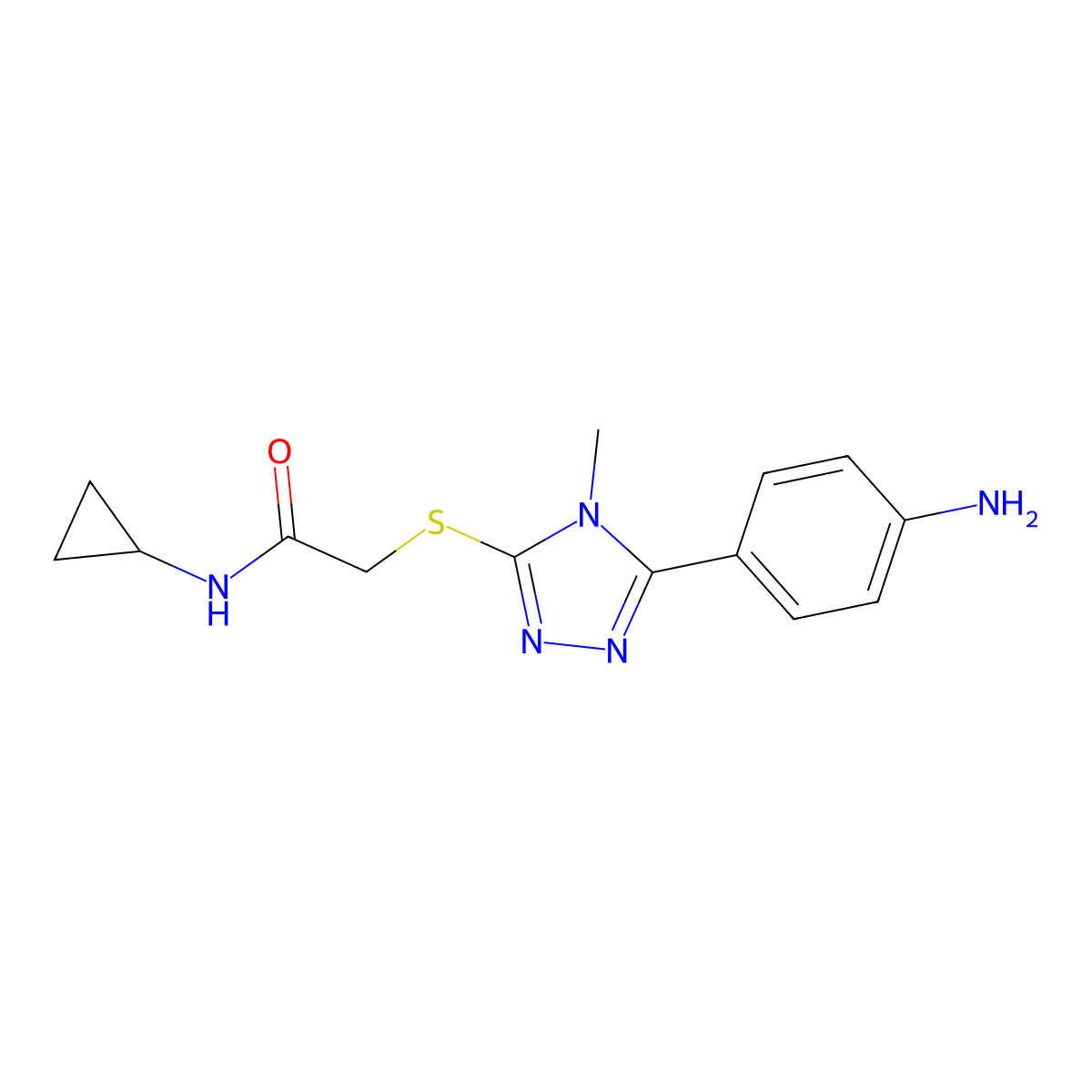 2-[[5-(4-aminophenyl)-4-methyl-1,2,4-triazol-3-yl]sulfanyl]-N-cyclopropylacetamide molecular structure, CAS 433246-65-2