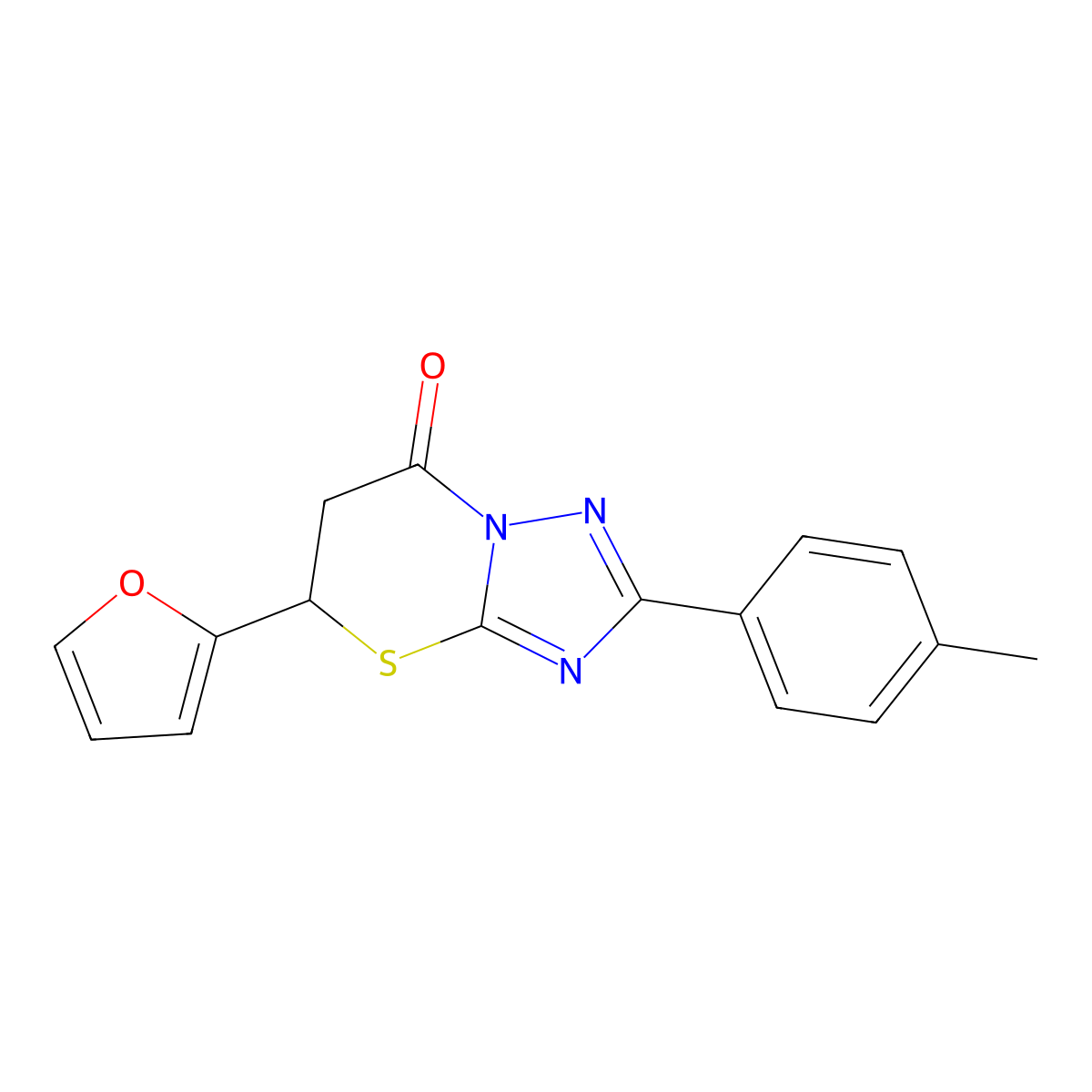 5-(2-furyl)-2-(4-methylphenyl)-5,6-dihydro-7H-[1,2,4]triazolo[5,1-b][1,3]thiazin-7-one molecular structure, CAS 433246-87-8