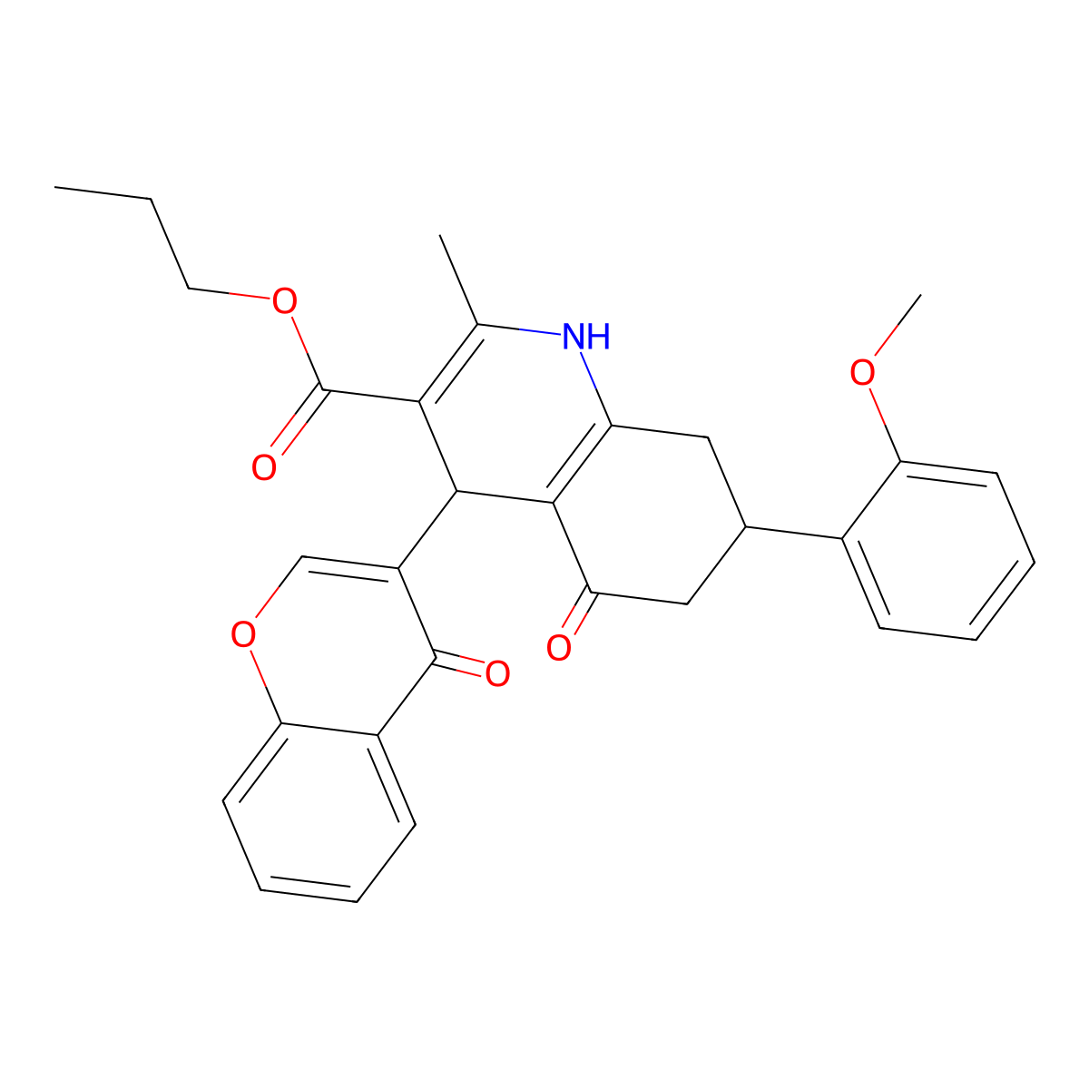 propyl 7-(2-methoxyphenyl)-2-methyl-5-oxo-4-(4-oxo-4H-chromen-3-yl)-1,4,5,6,7,8-hexahydroquinoline-3-carboxylate molecular structure, CAS 433247-04-2