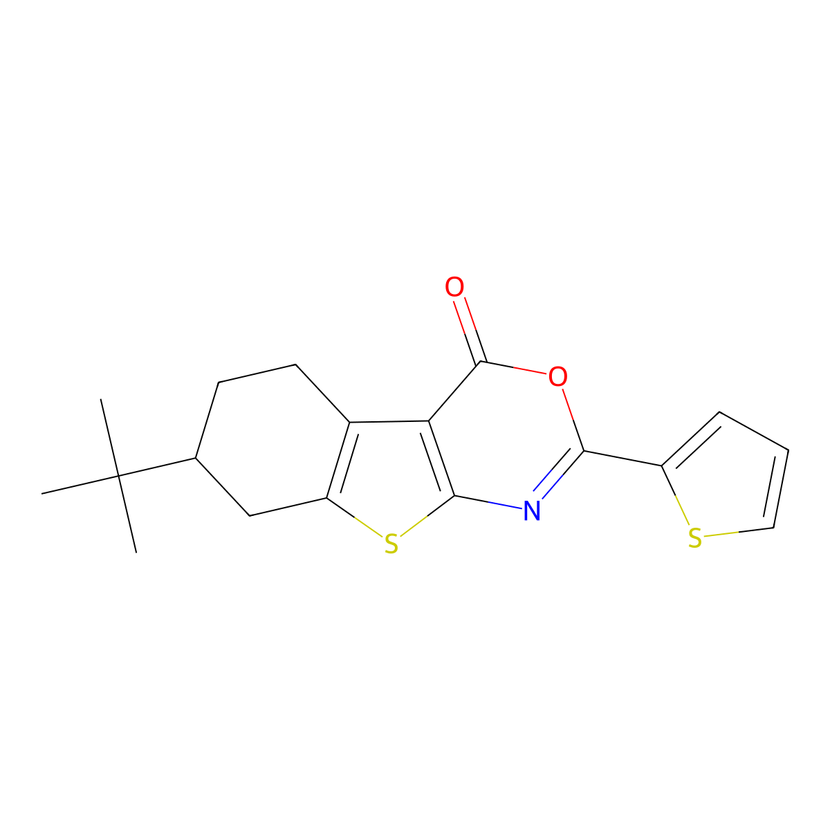 7-Tert-butyl-2-thiophen-2-yl-5,6,7,8-tetrahydro-[1]benzothiolo[2,3-d][1,3]oxazin-4-one molecular structure, CAS 433247-34-8