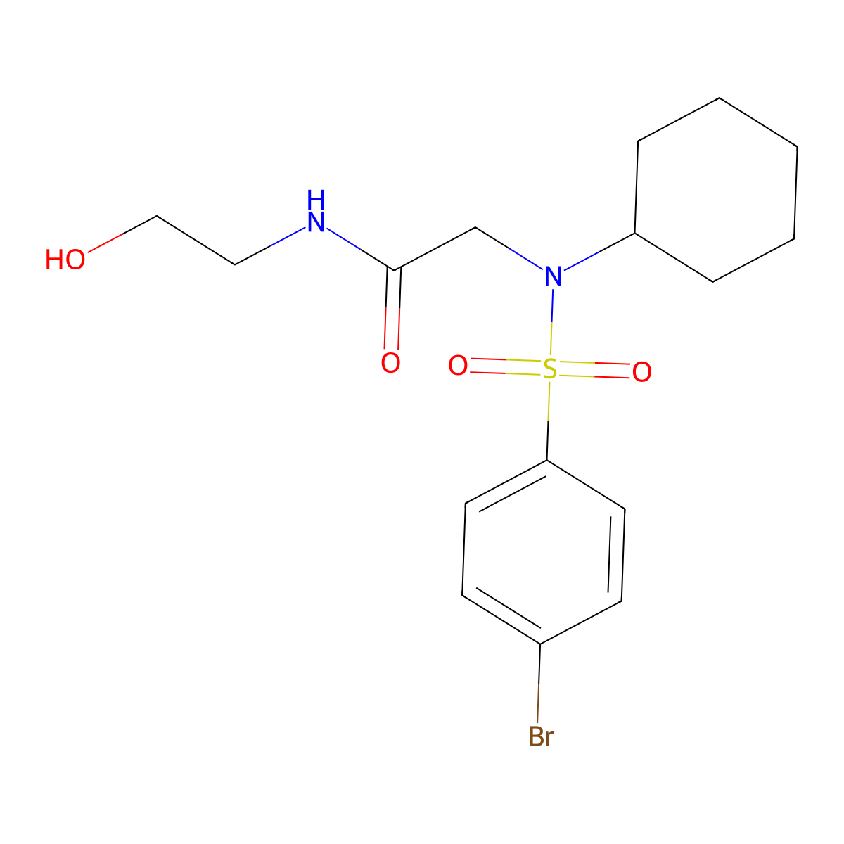 2-[(4-bromophenyl)sulfonyl-cyclohexylamino]-N-(2-hydroxyethyl)acetamide molecular structure, CAS 433247-39-3