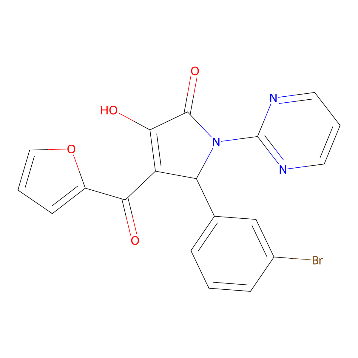 5-(3-bromophenyl)-4-(furan-2-ylcarbonyl)-3-hydroxy-1-(pyrimidin-2-yl)-1,5-dihydro-2H-pyrrol-2-one molecular structure, CAS 433247-71-3
