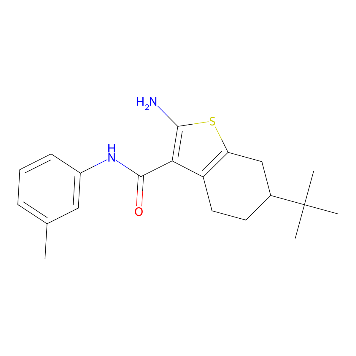 2-amino-6-tert-butyl-N-(3-methylphenyl)-4,5,6,7-tetrahydro-1-benzothiophene-3-carboxamide molecular structure, CAS 433247-78-0