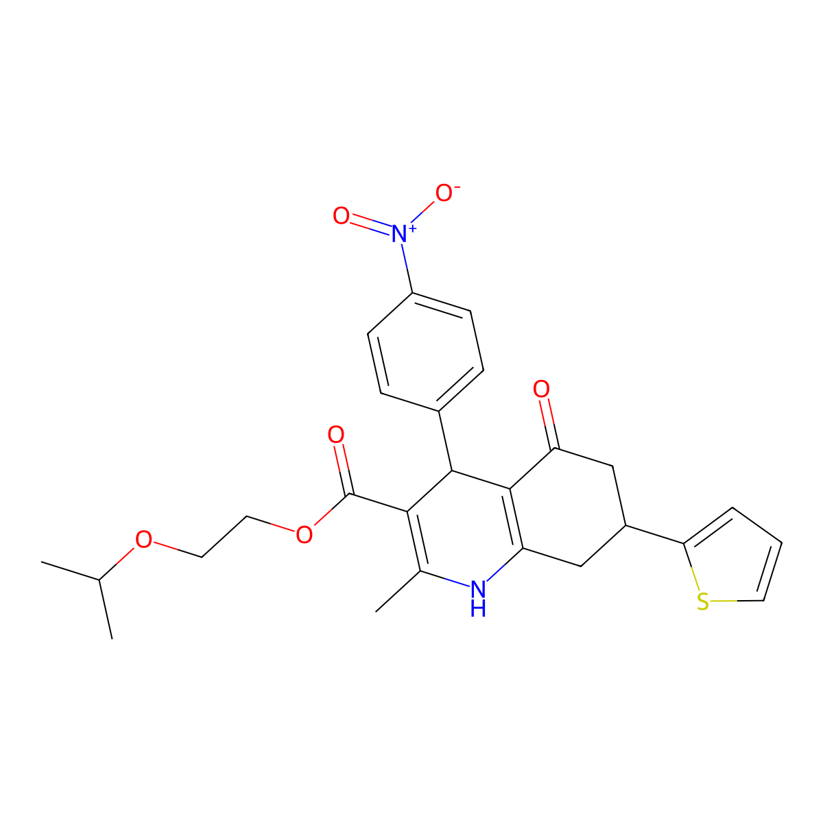 2-(Propan-2-yloxy)ethyl 2-methyl-4-(4-nitrophenyl)-5-oxo-7-(thiophen-2-yl)-1,4,5,6,7,8-hexahydroquinoline-3-carboxylate molecular structure, CAS 433247-80-4