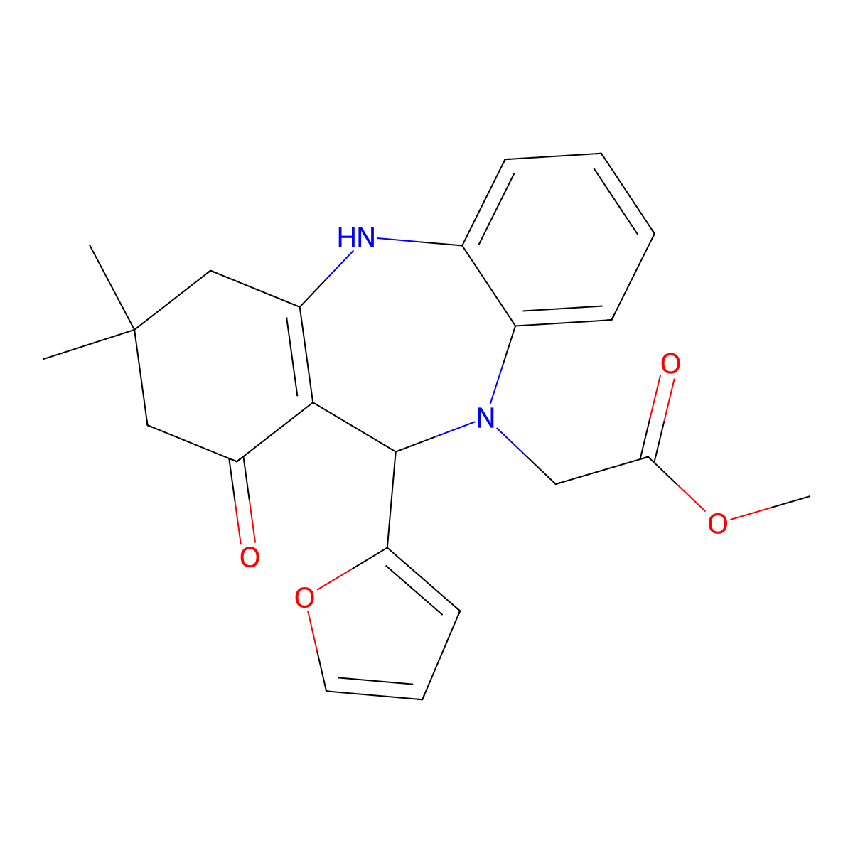 (11-Furan-2-yl-3,3-dimethyl-1-oxo-1,2,3,4,5,11-hexahydro-dibenzo[b,e][1,4]diazep molecular structure, CAS 433248-02-3