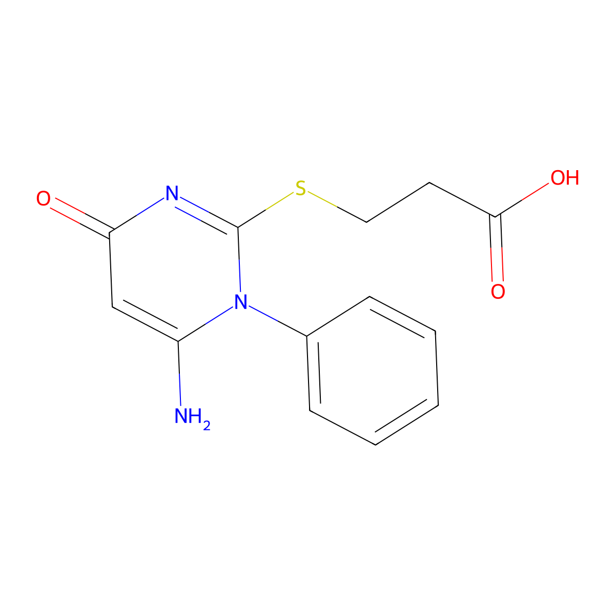 3-(6-Amino-4-oxo-1-phenylpyrimidin-2-yl)sulfanylpropanoic acid molecular structure, CAS 433248-04-5