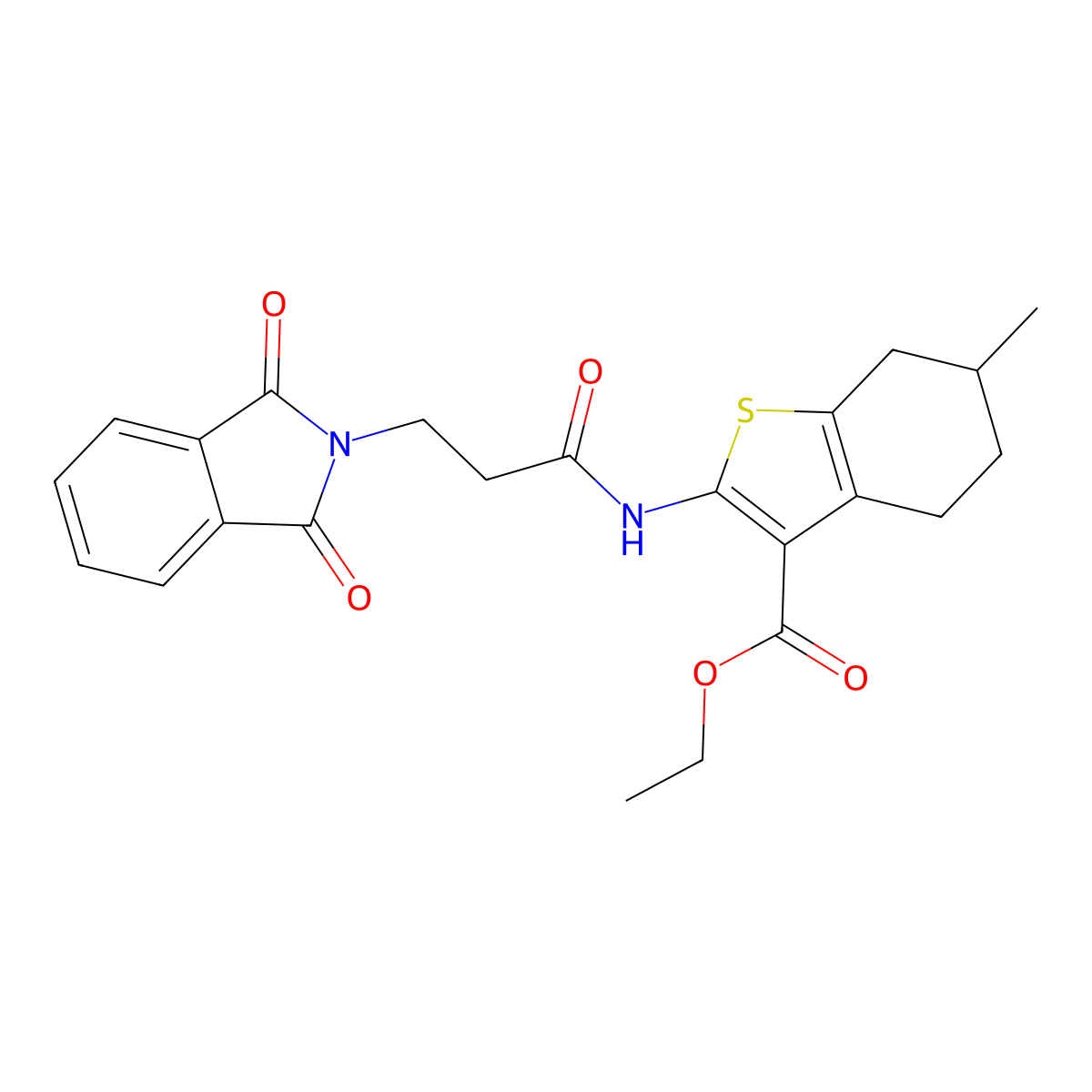 Ethyl 2-[3-(1,3-dioxoisoindol-2-yl)propanoylamino]-6-methyl-4,5,6,7-tetrahydro-1-benzothiophene-3-carboxylate molecular structure, CAS 433248-31-8