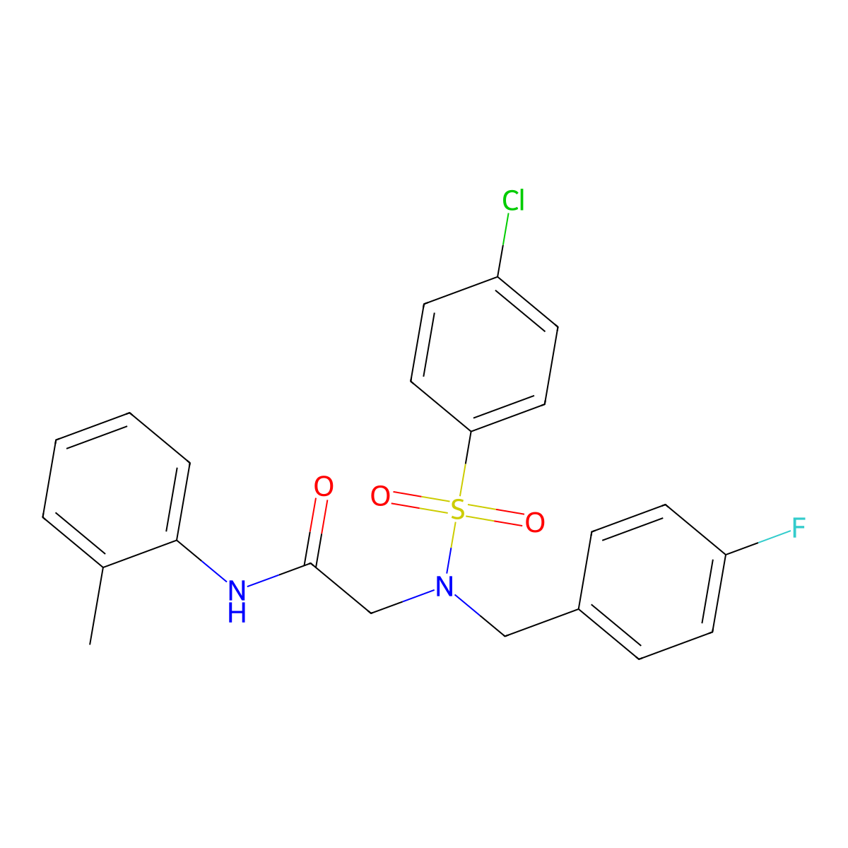 2-[(4-chlorophenyl)sulfonyl-[(4-fluorophenyl)methyl]amino]-N-(2-methylphenyl)acetamide molecular structure, CAS 433249-16-2