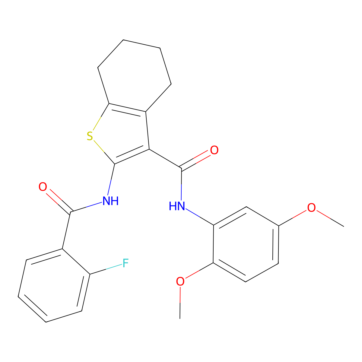 N-(2,5-dimethoxyphenyl)-2-[(2-fluorobenzoyl)amino]-4,5,6,7-tetrahydro-1-benzothiophene-3-carboxamide molecular structure, CAS 433249-20-8