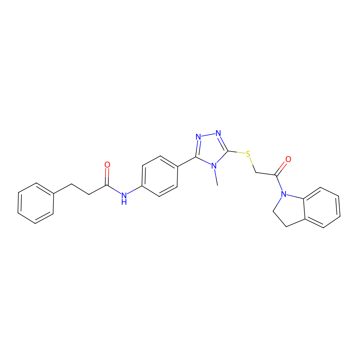 N-[4-[5-[2-(2,3-dihydroindol-1-yl)-2-oxoethyl]sulfanyl-4-methyl-1,2,4-triazol-3-yl]phenyl]-3-phenylpropanamide molecular structure, CAS 433249-21-9