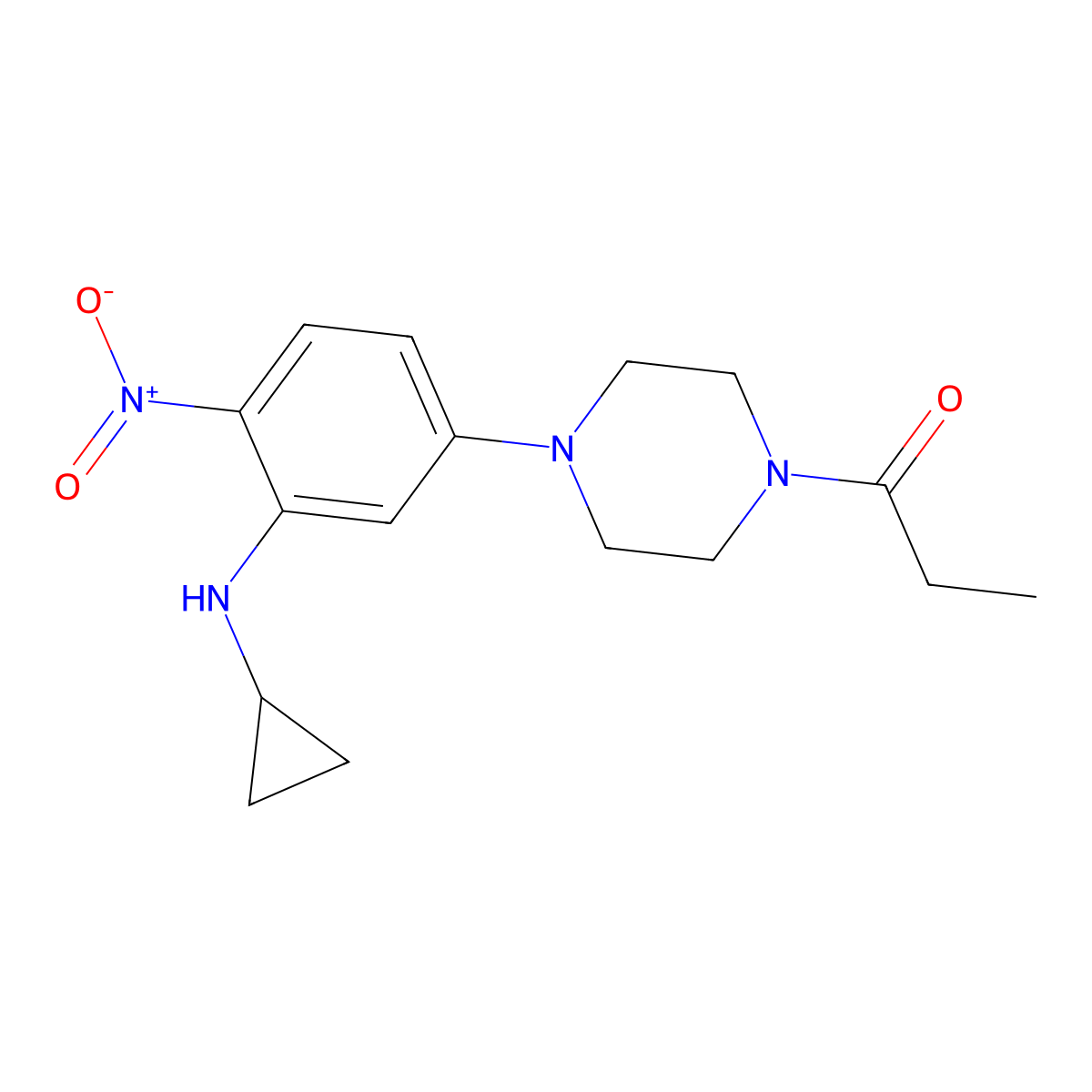 1-{4-[3-(Cyclopropylamino)-4-nitrophenyl]piperazin-1-yl}propan-1-one molecular structure, CAS 433249-37-7