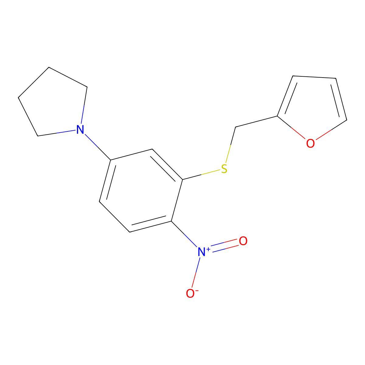 1-{3-[(Furan-2-ylmethyl)sulfanyl]-4-nitrophenyl}pyrrolidine molecular structure, CAS 433249-39-9