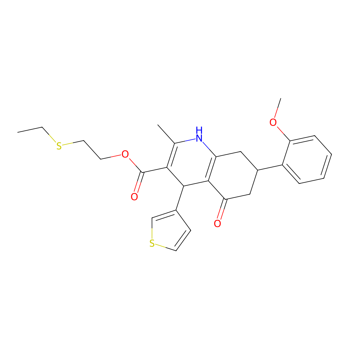 2-(Ethylsulfanyl)ethyl 7-(2-methoxyphenyl)-2-methyl-5-oxo-4-(thiophen-3-yl)-1,4,5,6,7,8-hexahydroquinoline-3-carboxylate molecular structure, CAS 433249-62-8