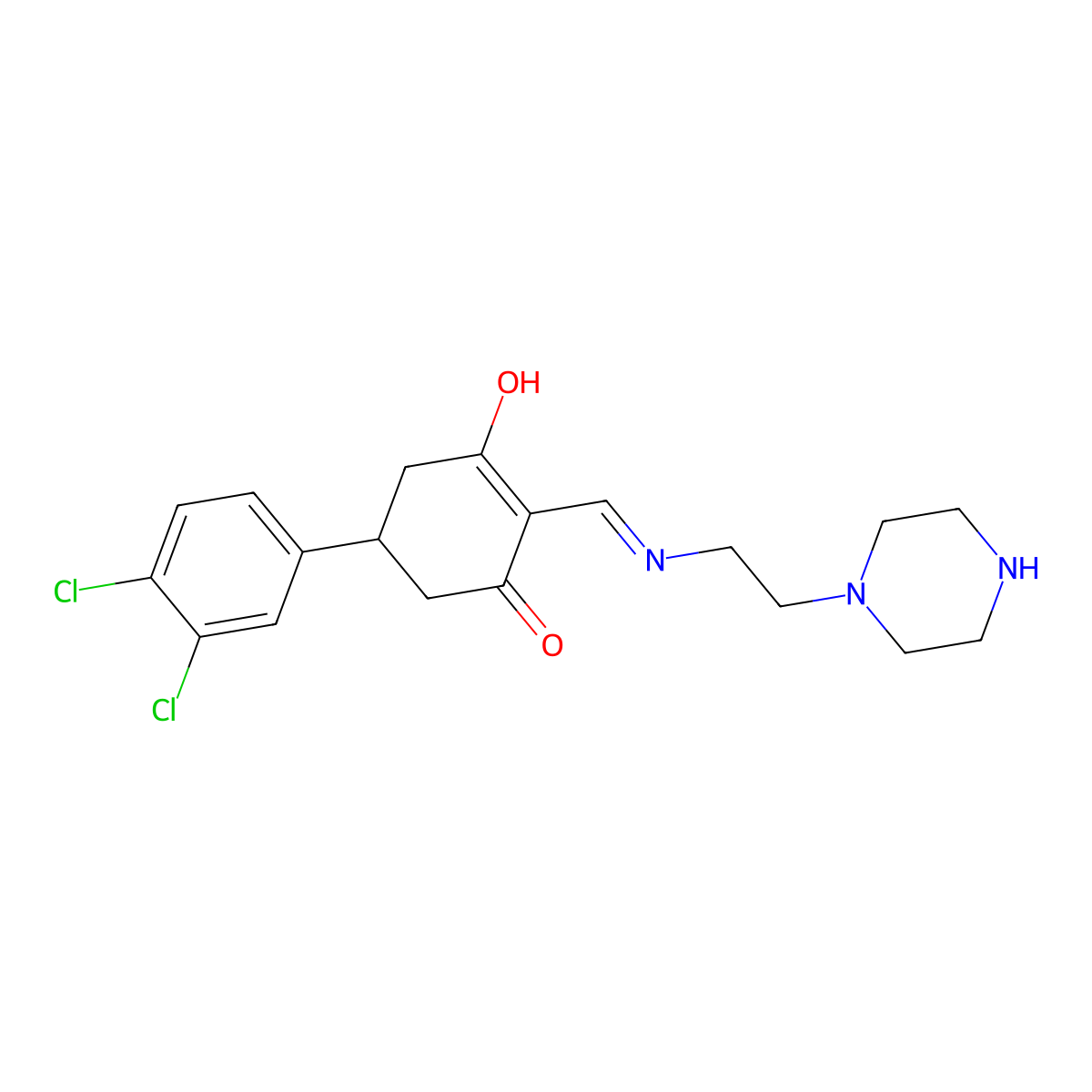 5-(3,4-Dichlorophenyl)-2-{[(2-piperazin-1-ylethyl)amino]methylene}cyclohexane-1,3-dione molecular structure, CAS 433249-71-9