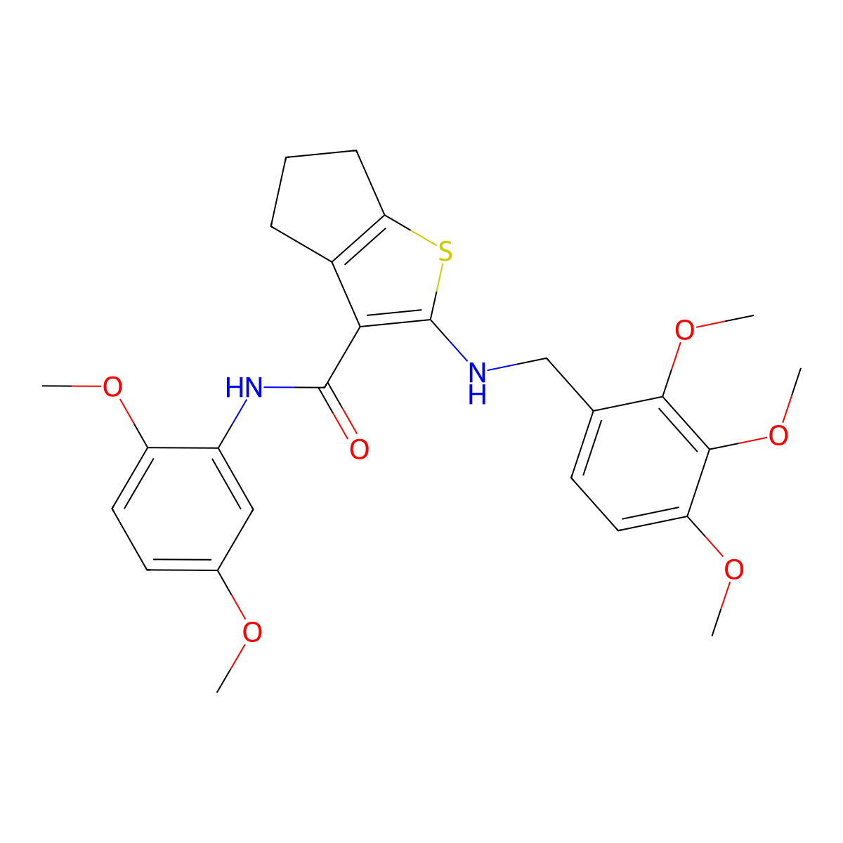 N-(2,5-dimethoxyphenyl)-2-[(2,3,4-trimethoxyphenyl)methylamino]-5,6-dihydro-4H-cyclopenta[b]thiophene-3-carboxamide molecular structure, CAS 433249-86-6
