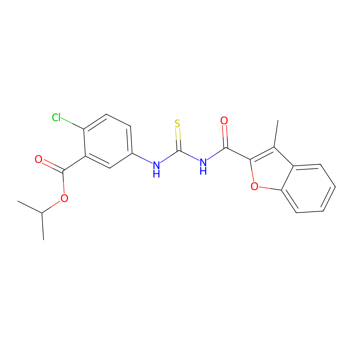 Isopropyl 2-chloro-5-[({[(3-methyl-1-benzofuran-2-yl)carbonyl]amino}carbothioyl)amino]benzoate molecular structure, CAS 433249-90-2