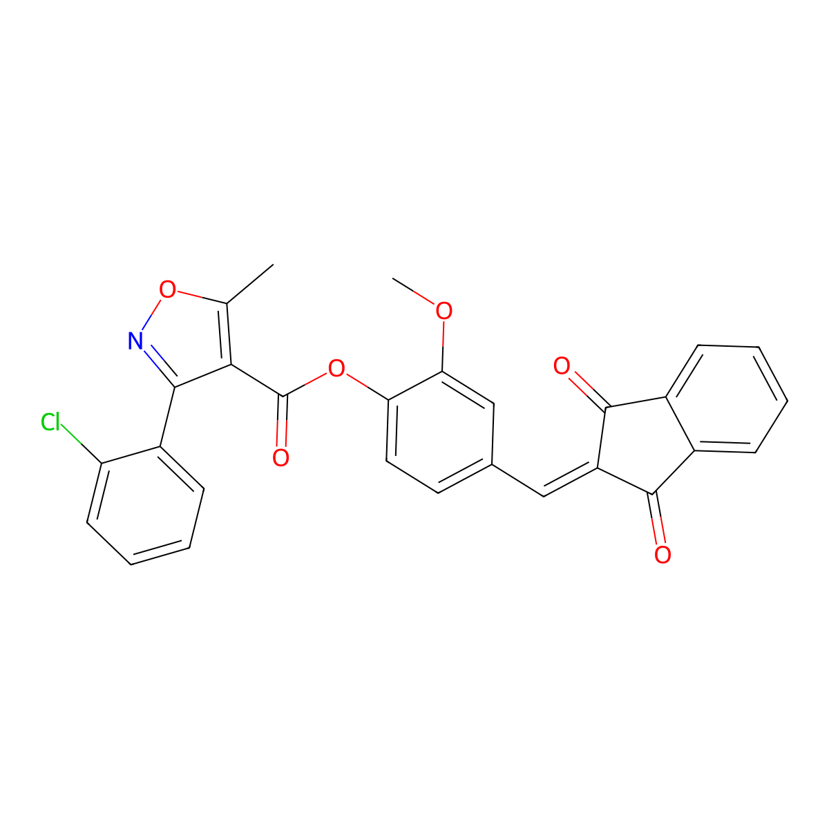 4-[(1,3-dioxo-1,3-dihydro-2H-inden-2-ylidene)methyl]-2-methoxyphenyl 3-(2-chlorophenyl)-5-methyl-1,2-oxazole-4-carboxylate molecular structure, CAS 433249-96-8