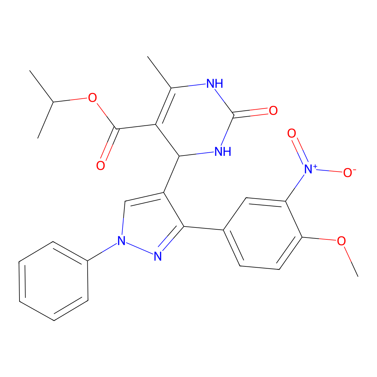 propan-2-yl 4-[3-(4-methoxy-3-nitrophenyl)-1-phenylpyrazol-4-yl]-6-methyl-2-oxo-3,4-dihydro-1H-pyrimidine-5-carboxylate molecular structure, CAS 433249-99-1