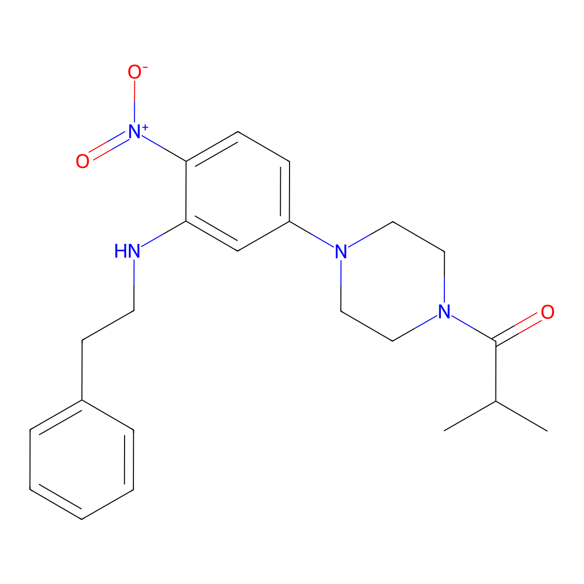 2-Methyl-1-(4-{4-nitro-3-[(2-phenylethyl)amino]phenyl}piperazin-1-yl)propan-1-one molecular structure, CAS 433250-12-5