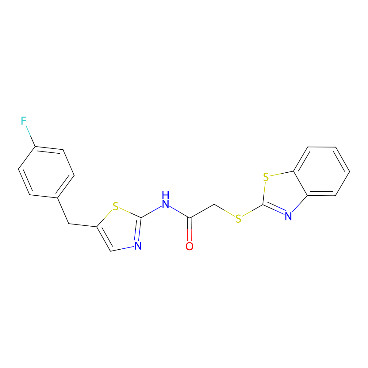 2-(1,3-benzothiazol-2-ylsulfanyl)-N-[5-(4-fluorobenzyl)-1,3-thiazol-2-yl]acetamide molecular structure, CAS 433250-34-1